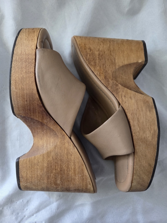 Bakers Shoes - Bakers Taupe Platform Wedge Slide Clogs